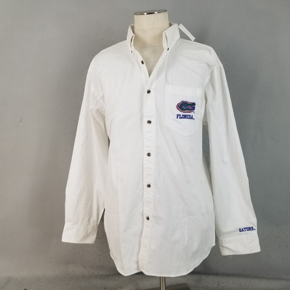 Three Square Button Down Mens XL White Florida Gators Shirt Heavy Cotton NWT